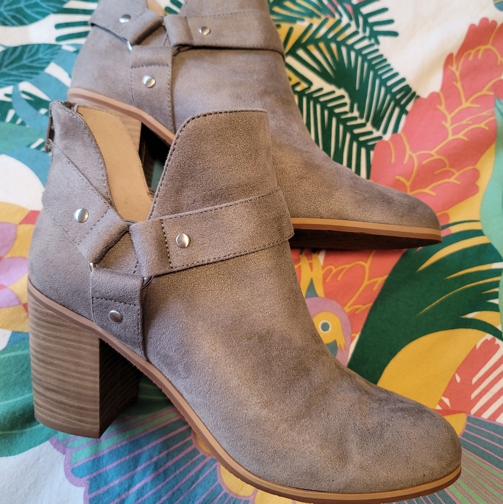 BC Footwear Vegan Grey Suede Buckle Booties